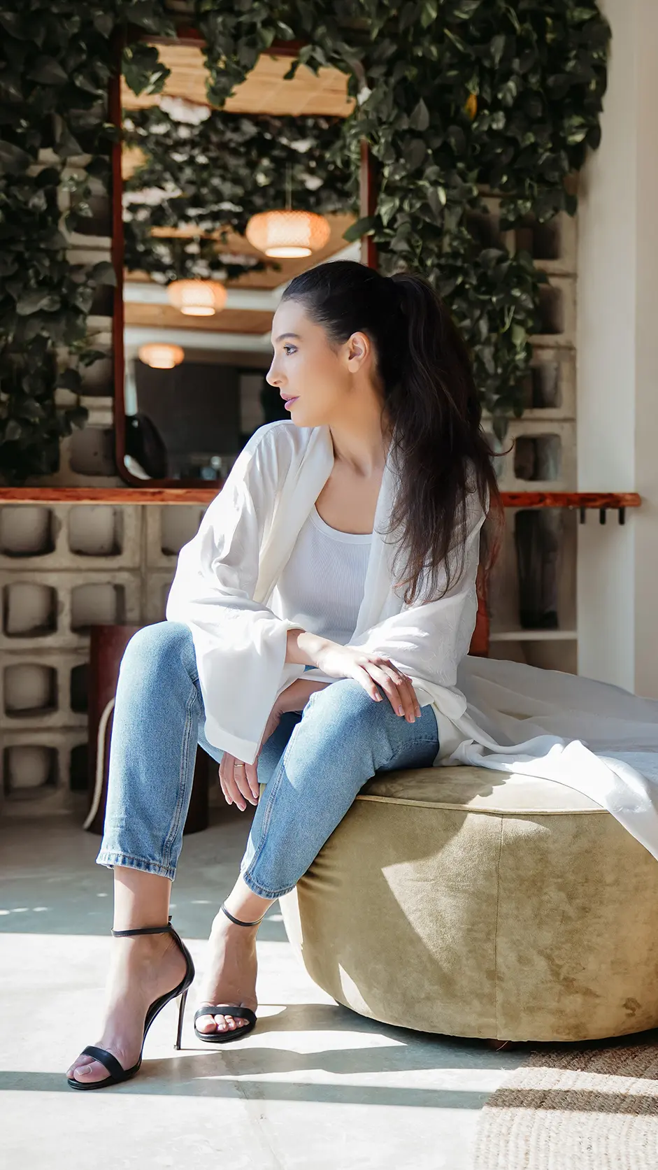 Half White Self-Printed Jacquard Open Abaya