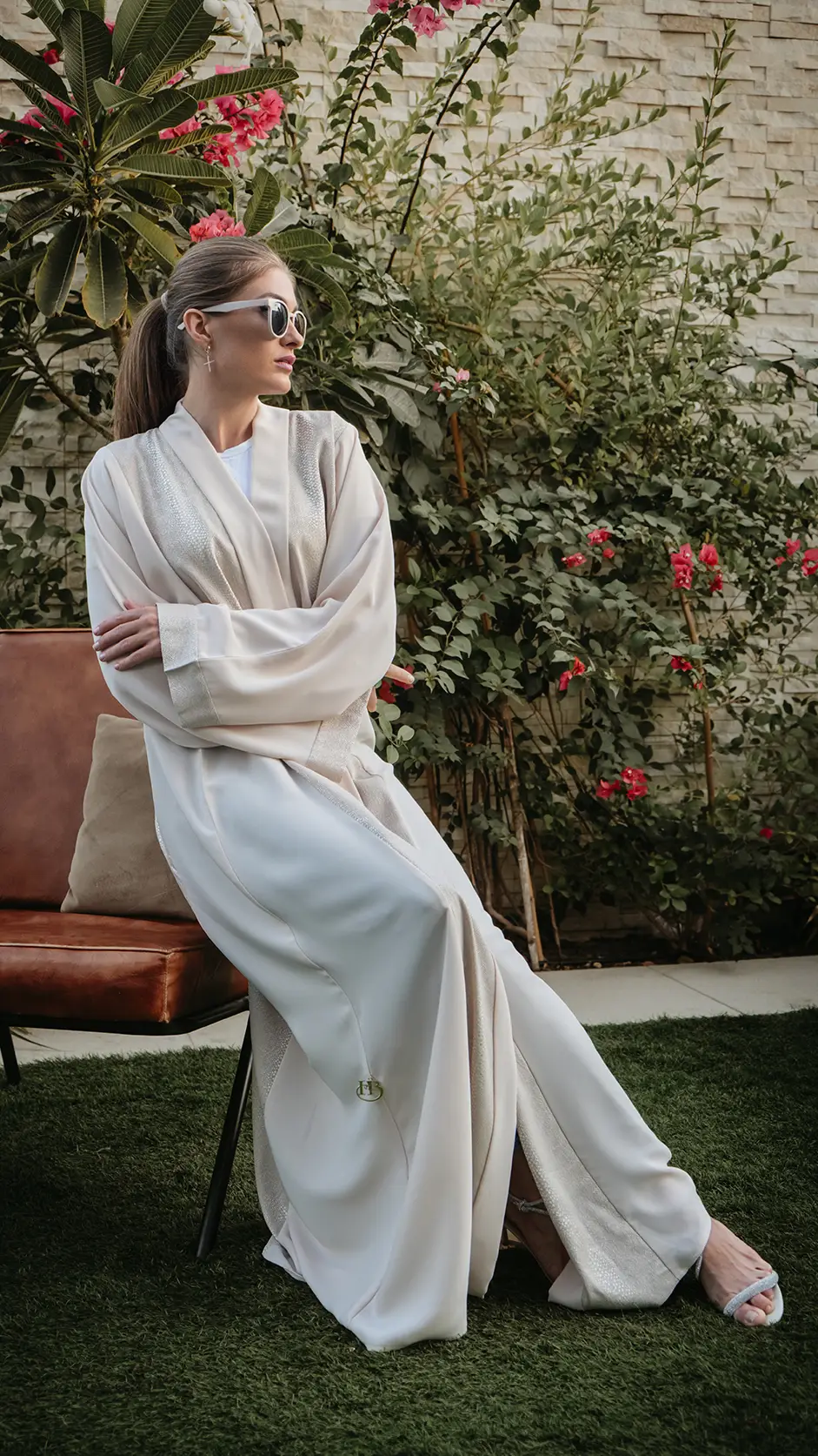 Ivory White Nida Open Abaya
