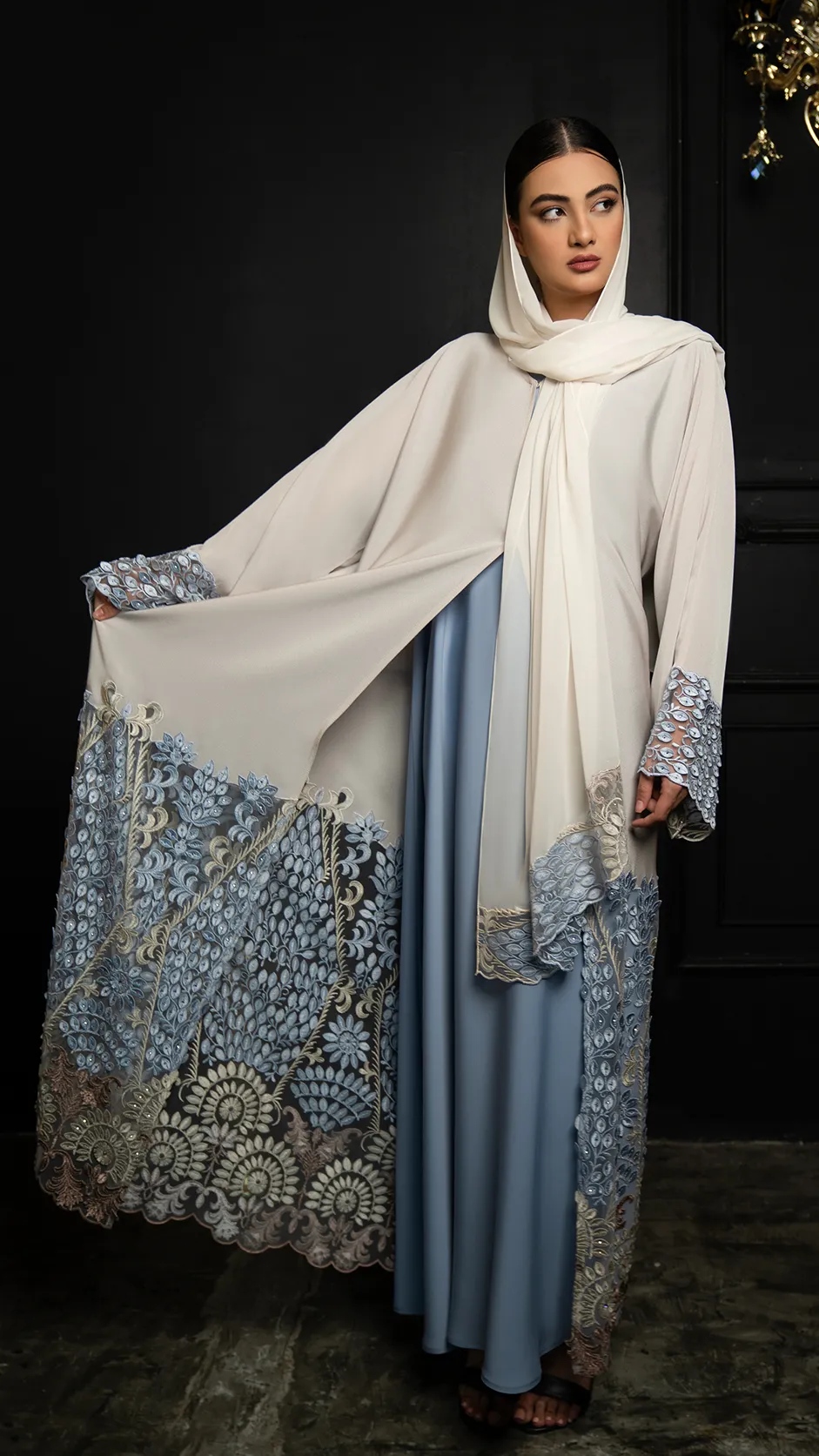 Luxurious Embroidered Dantel Abaya with Stones