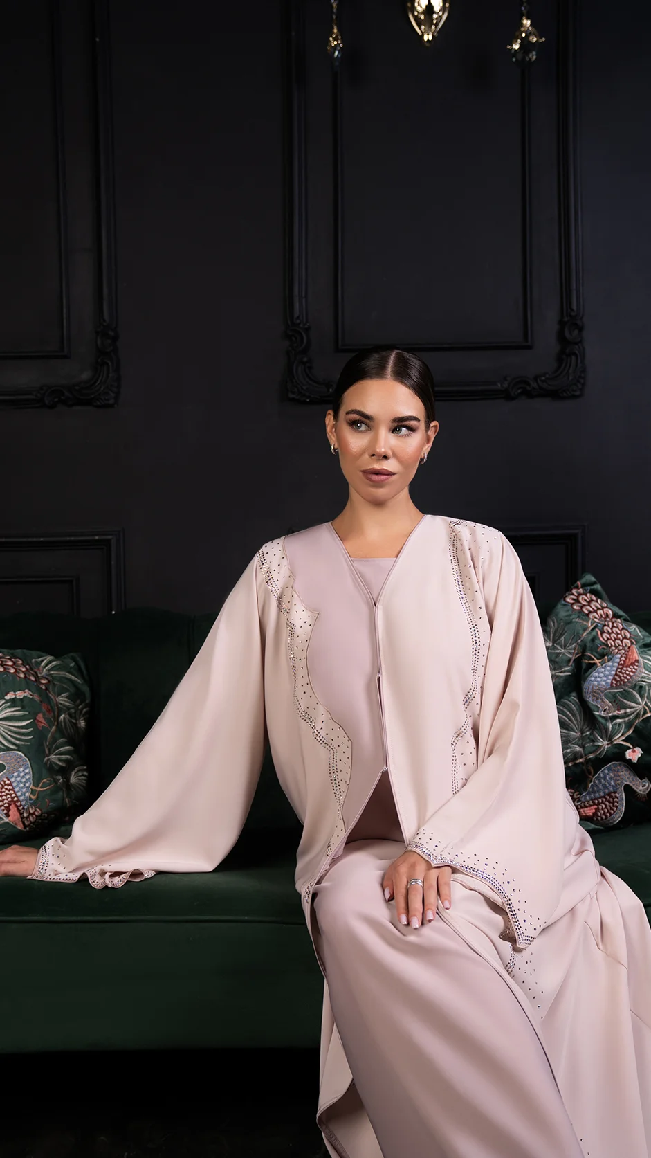 Luxury Stone-Work Open Abaya with Embroidery