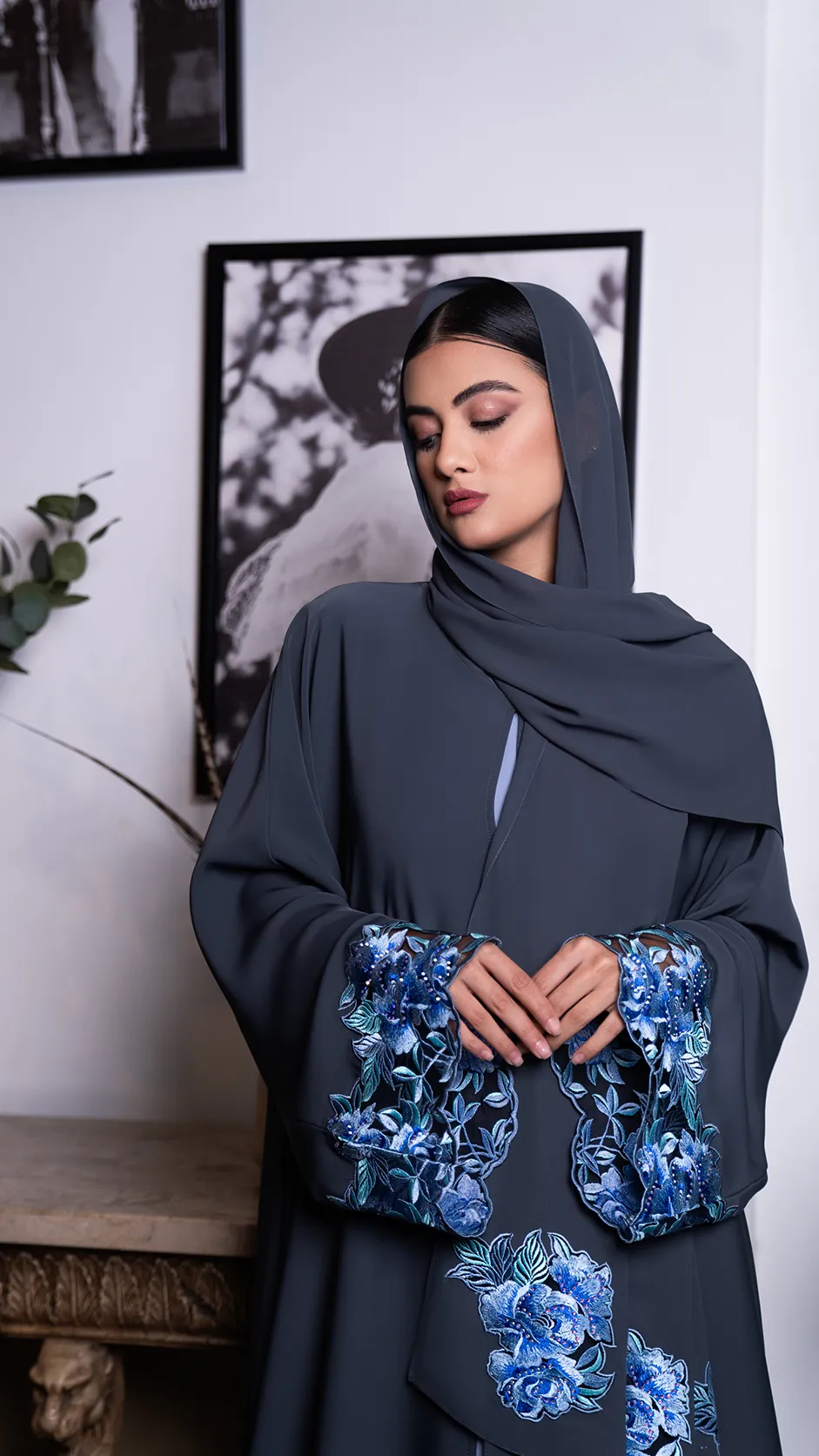 Luxury Abaya with Embroidered Lace and Stones