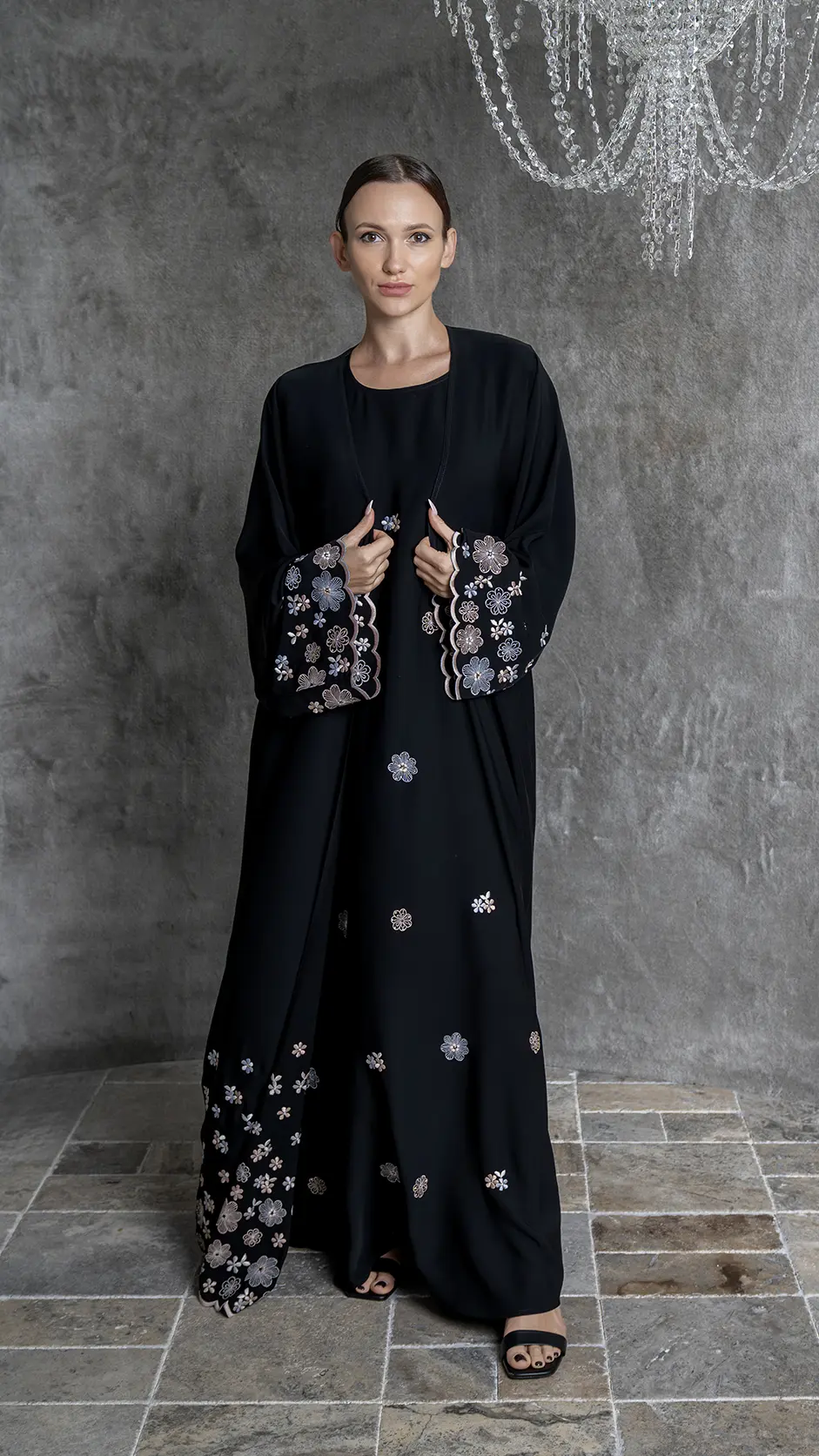 Luxury Black Embroidered Abaya with Stones