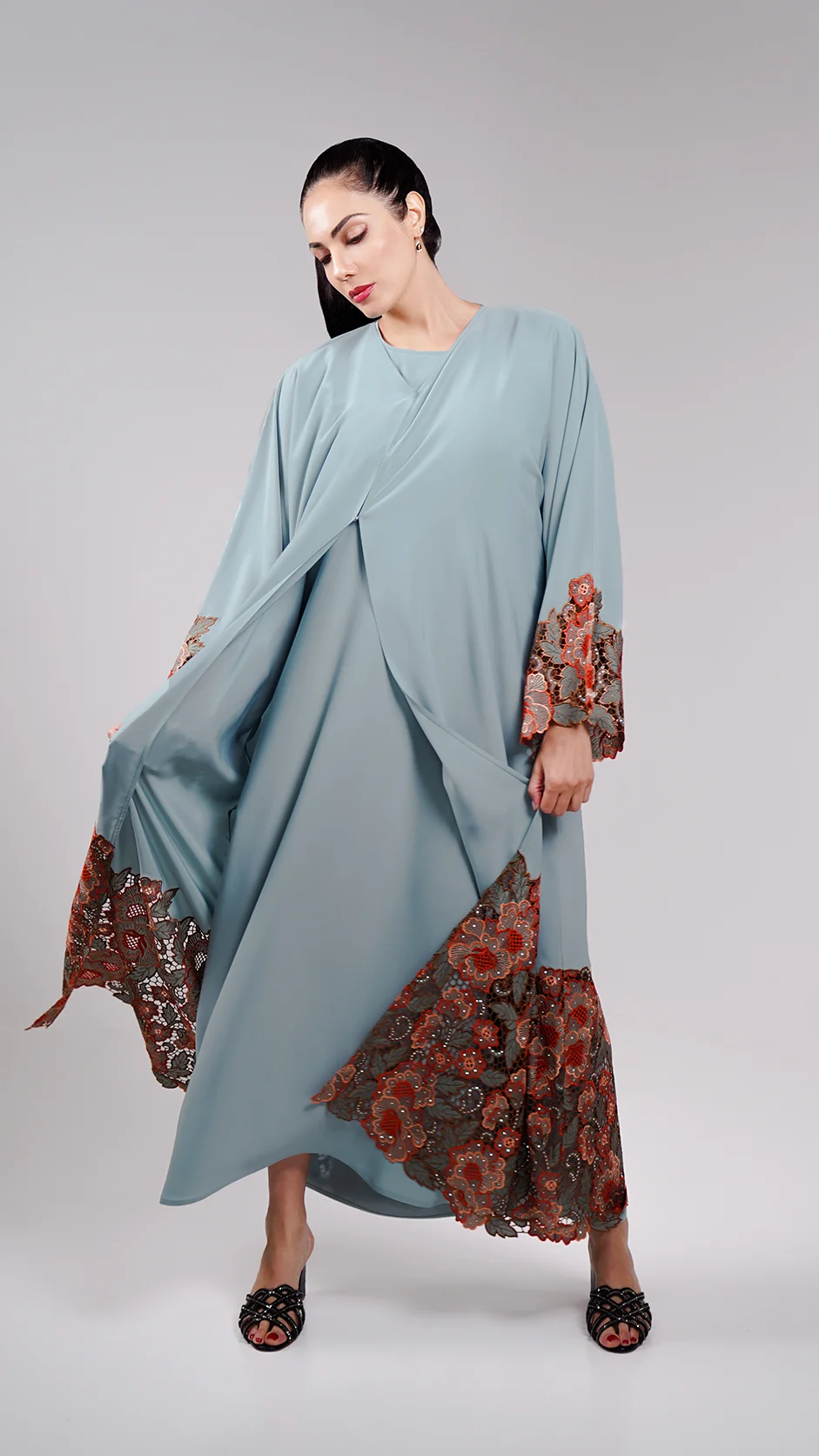 Luxury Dantel Lace Embroidered Abaya with Stones