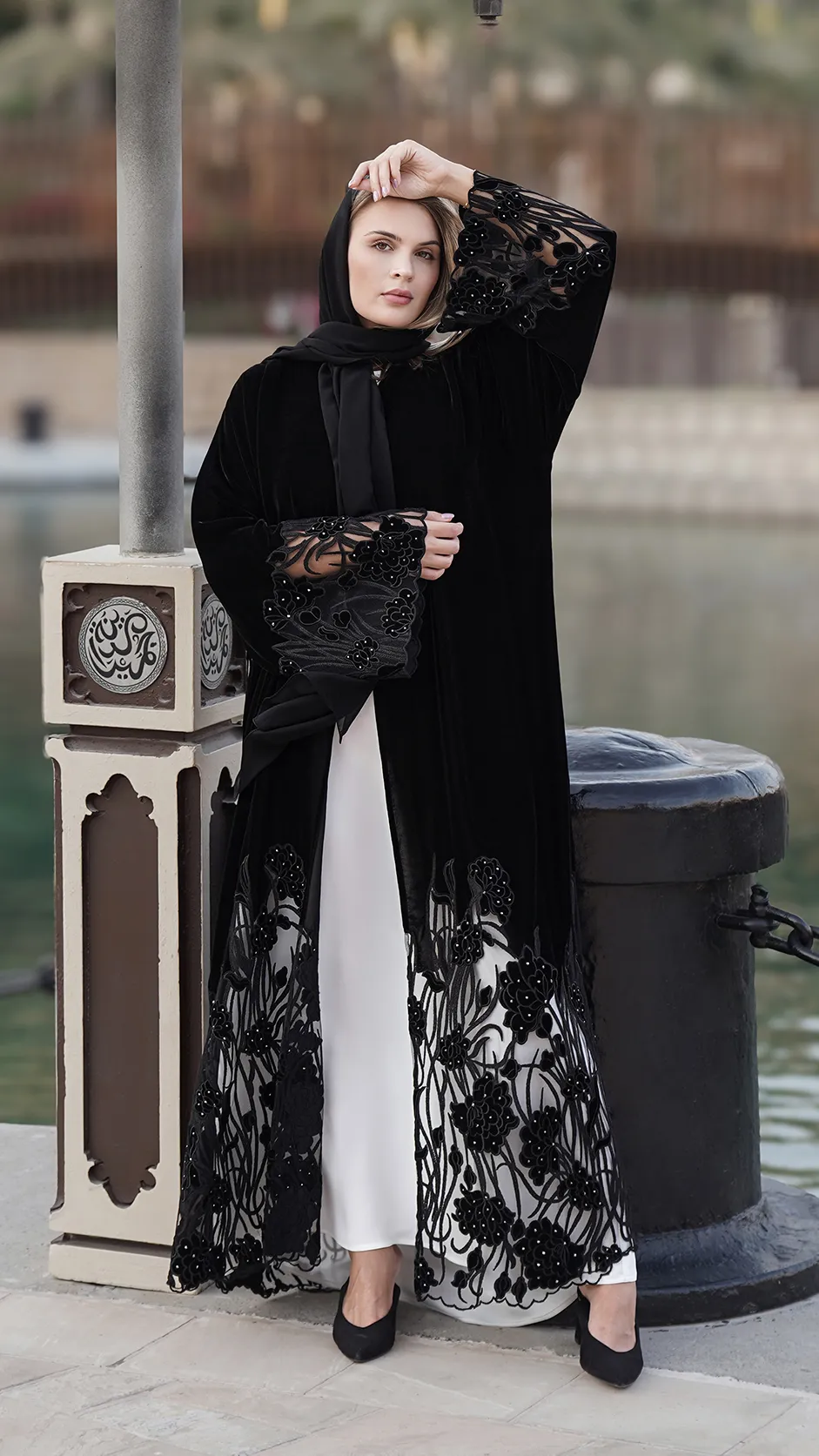 Luxury Velvet Lace Stone Abaya