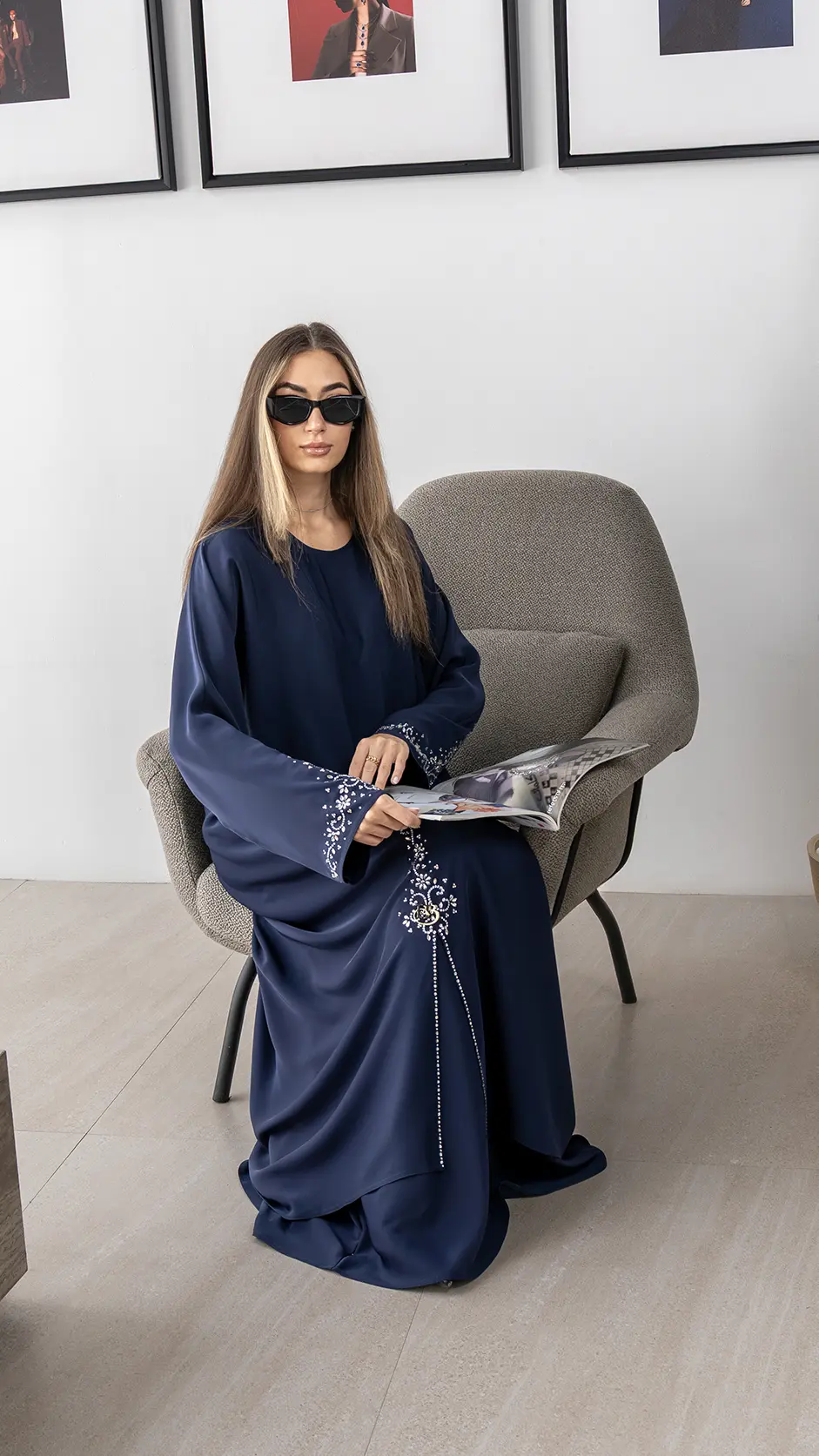 Navy Blue Stone Abaya