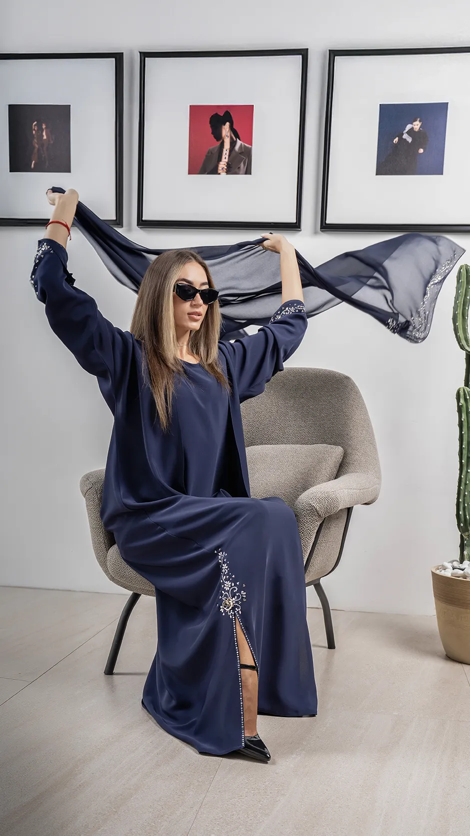 Navy Blue Stone Abaya