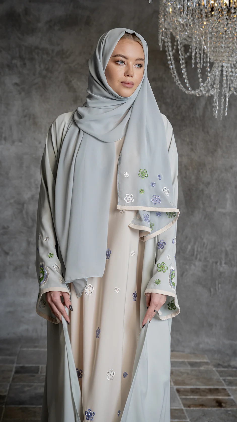 Nida Embroidered Open Abaya with Stones