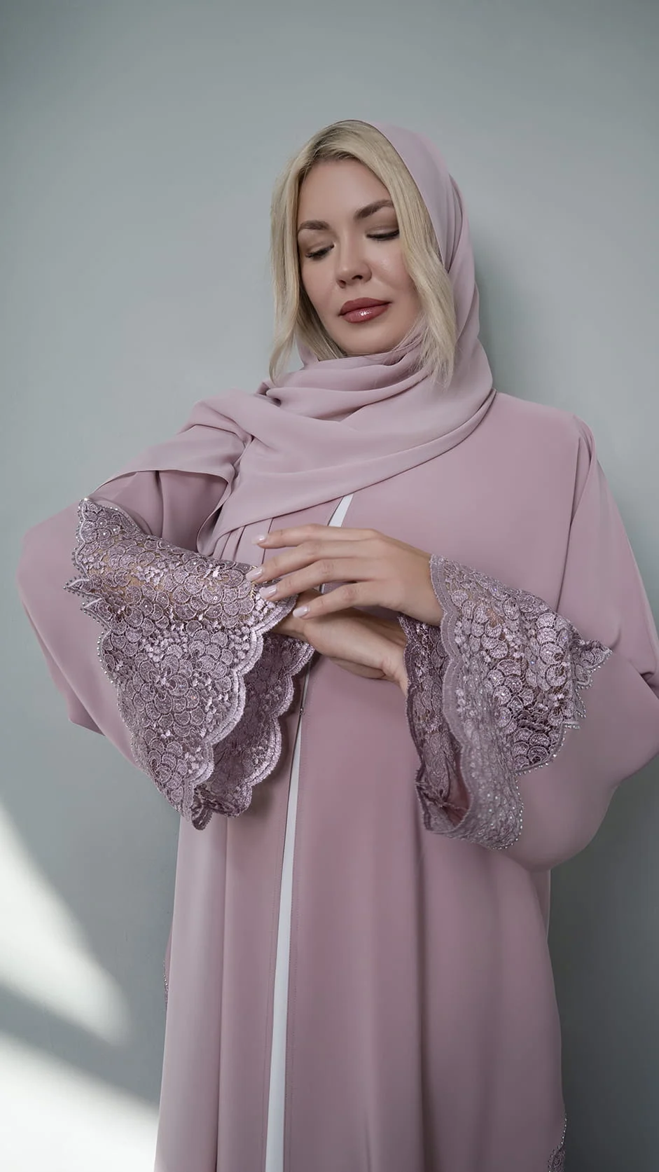 Lace Embroidery Abaya with Stones