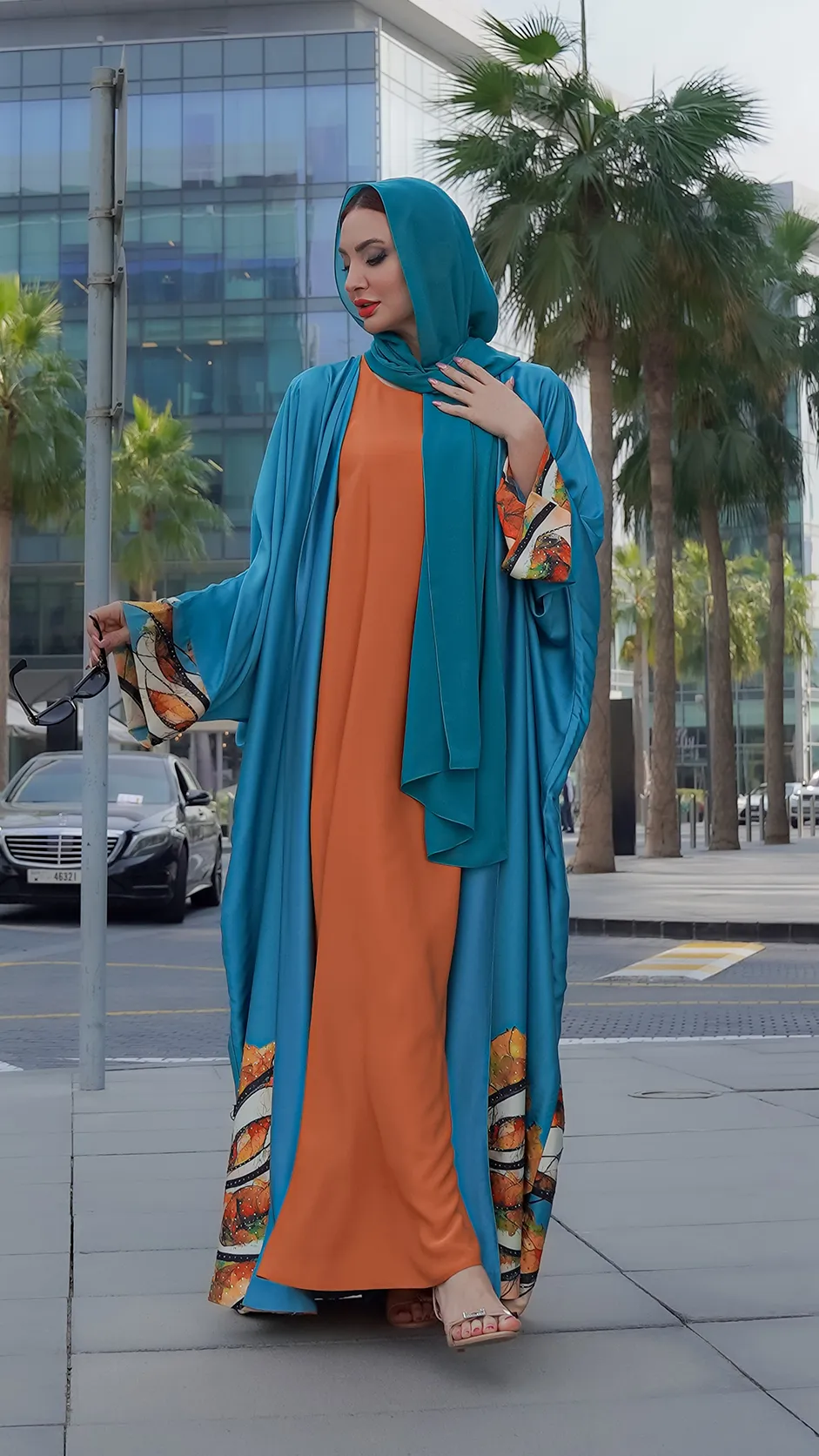 Premium Two-Tone Open Abaya with Stones
