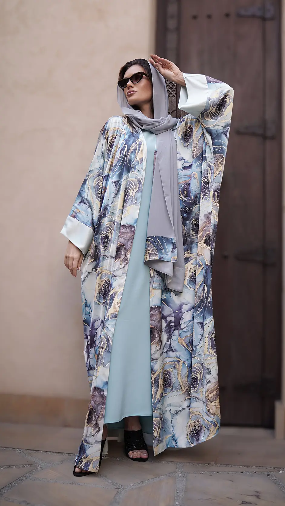 Premium Two-Tone Silk Abaya with Stones