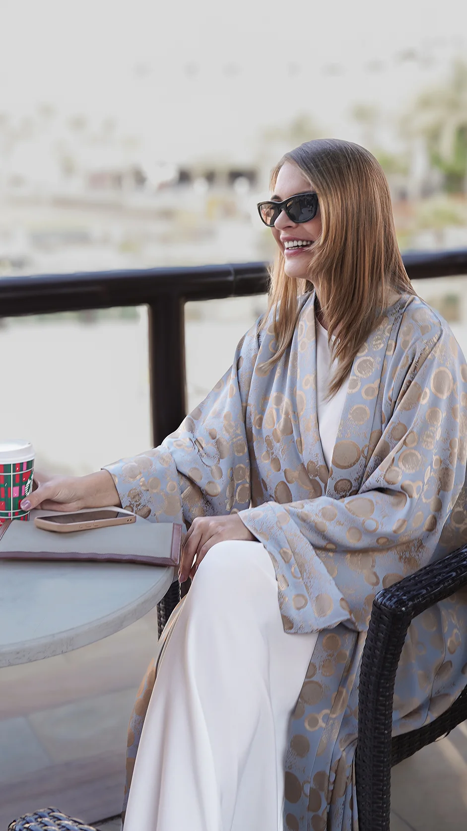 Sky Blue Jacquard Open Abaya