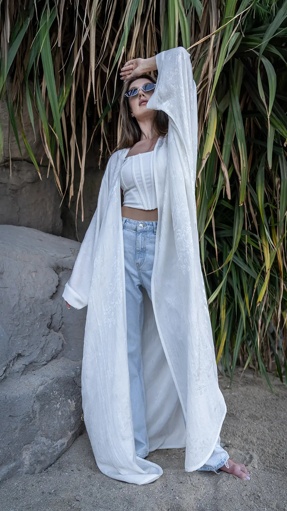Linen Open Abaya with Piping