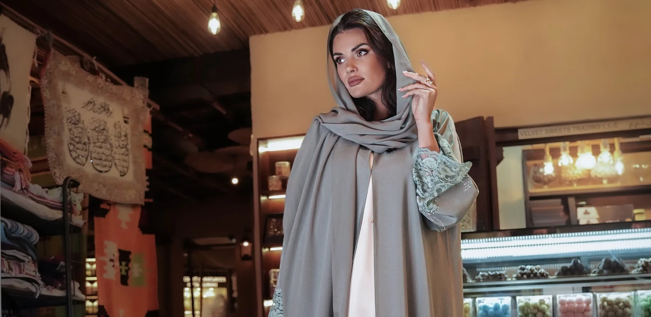 an luxury abaya adoned with lace