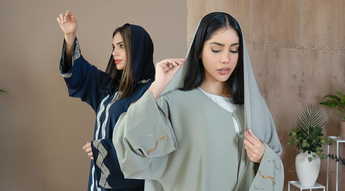 abayas adorned with stonework