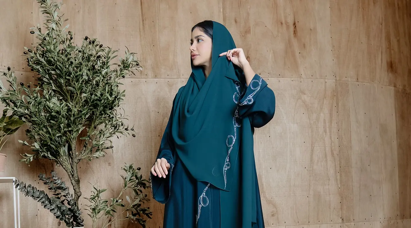 abaya adorned with crystal stones