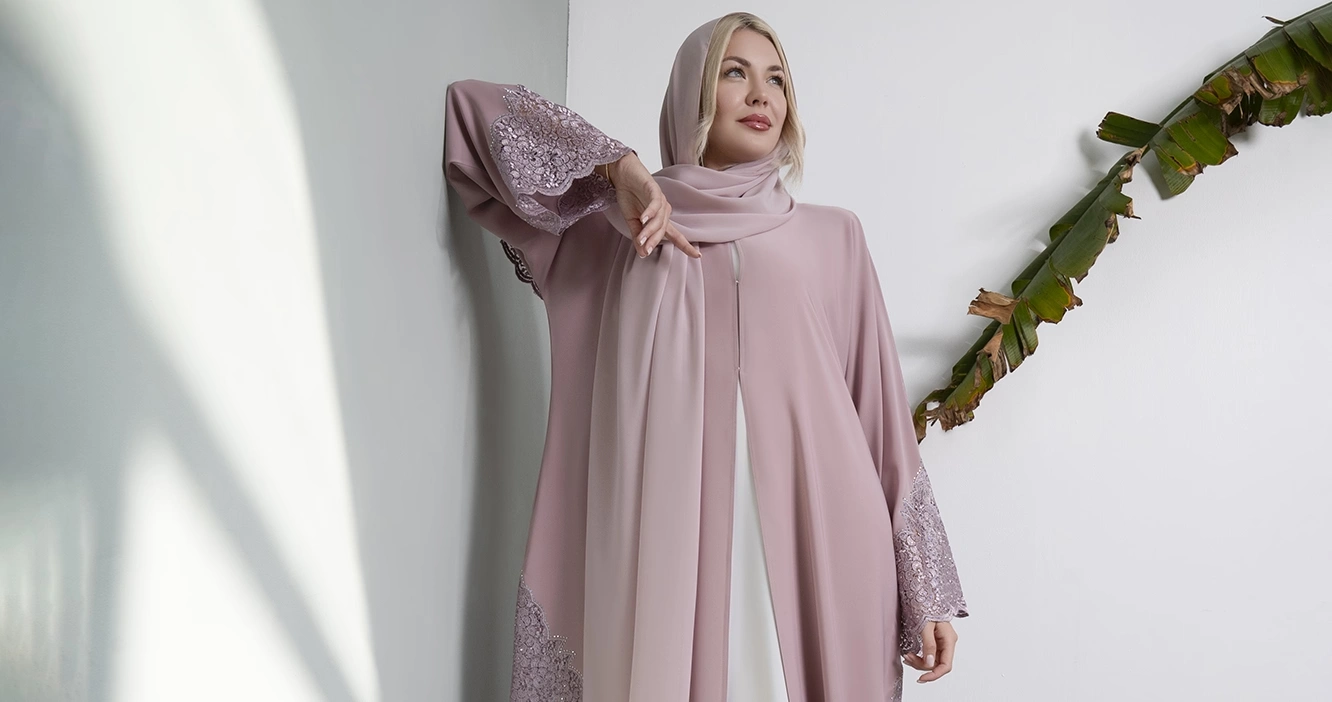 abaya with lace stone work embroidery